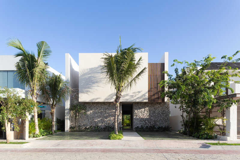 Modern House with Palm Trees — White