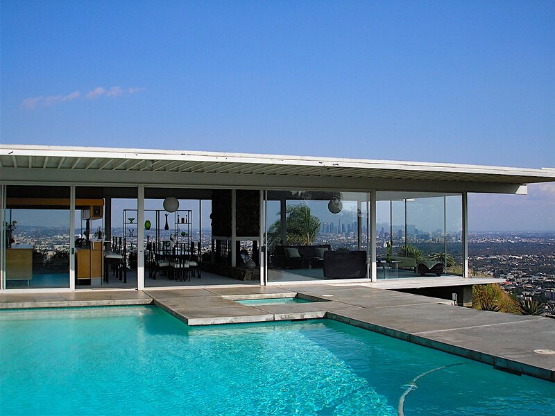 Modern house with pool and city view
