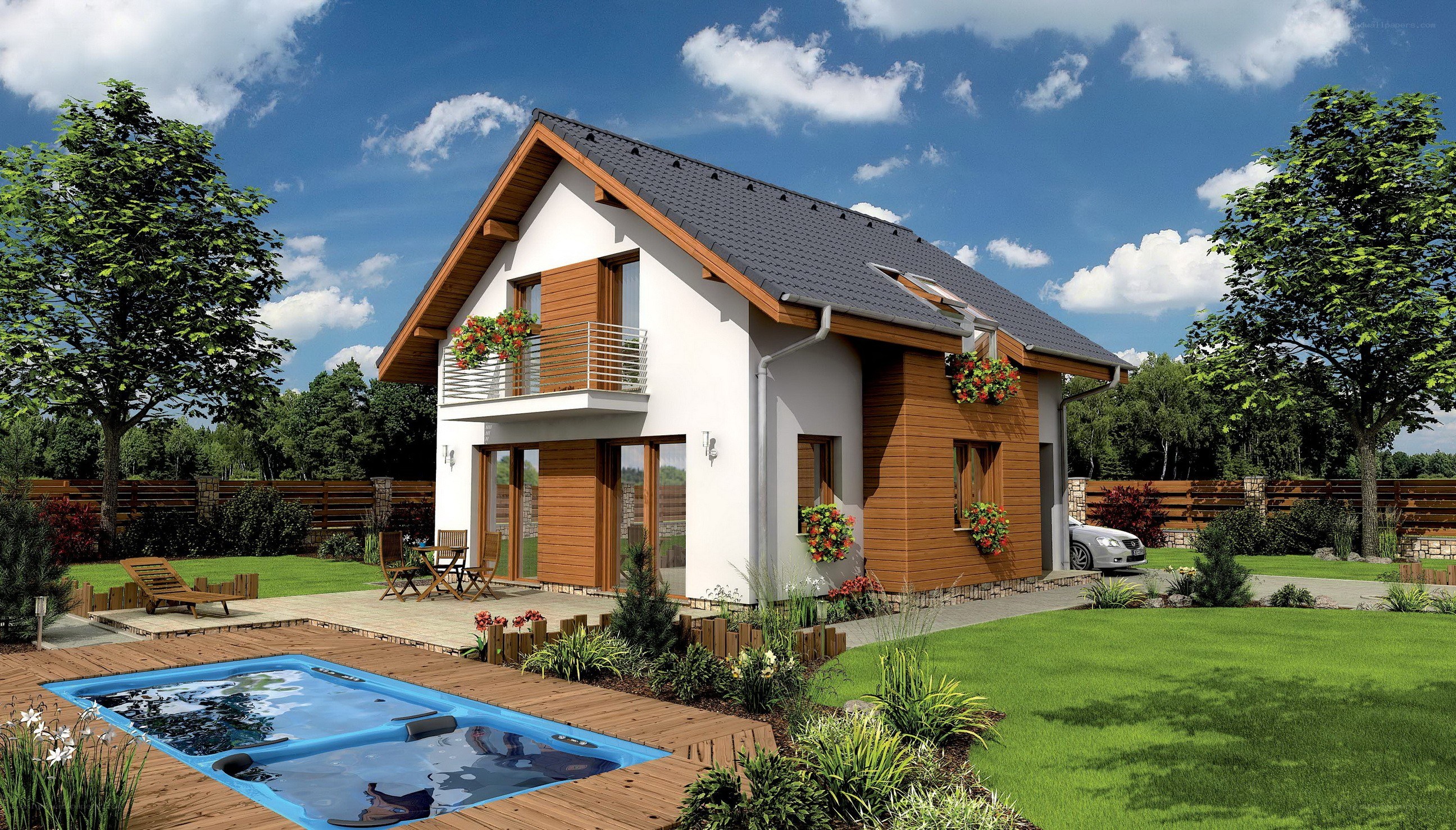 Modern house with pool and garden