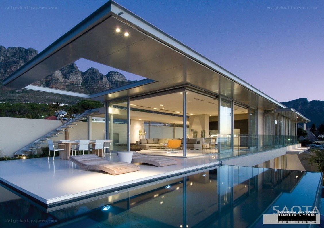 Modern house with pool and mountain view