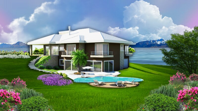 Modern House with Pool — Green, Serene