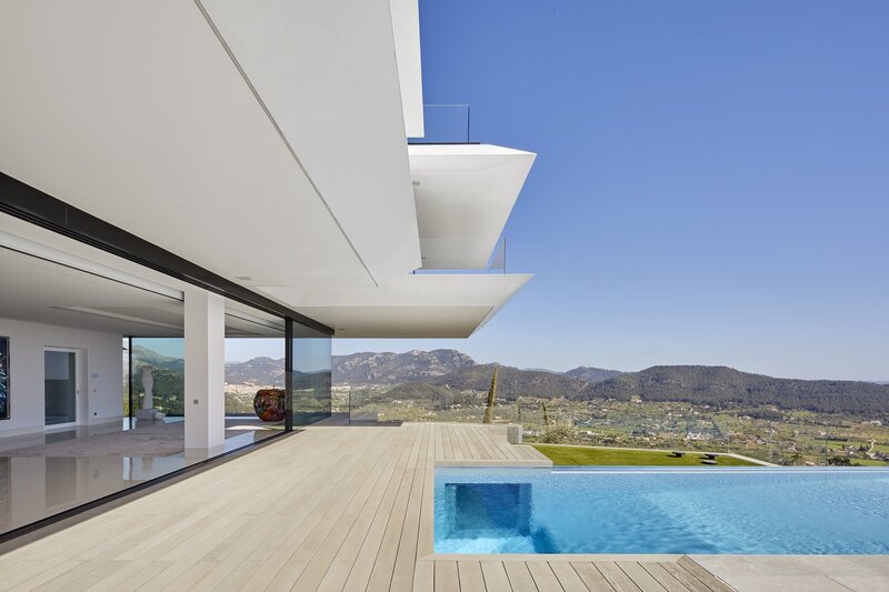 Modern House with Pool — White, Serene, Afternoon, Photograph
