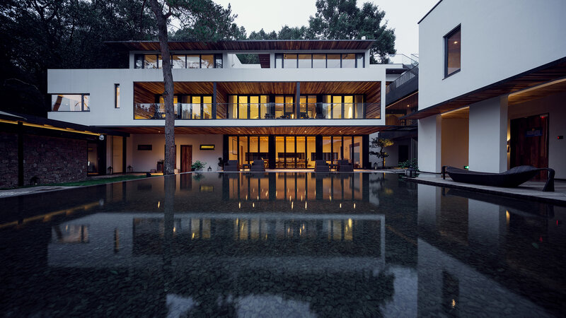 Modern House with Pool — White, Serene, Night