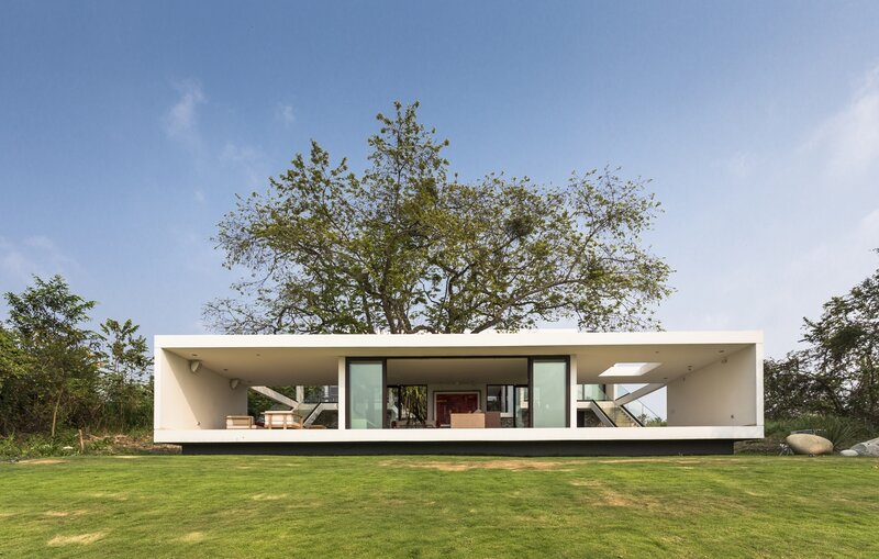 Modern House with Tree — Green