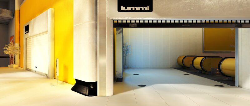 modern indoor corridor with yellow accents