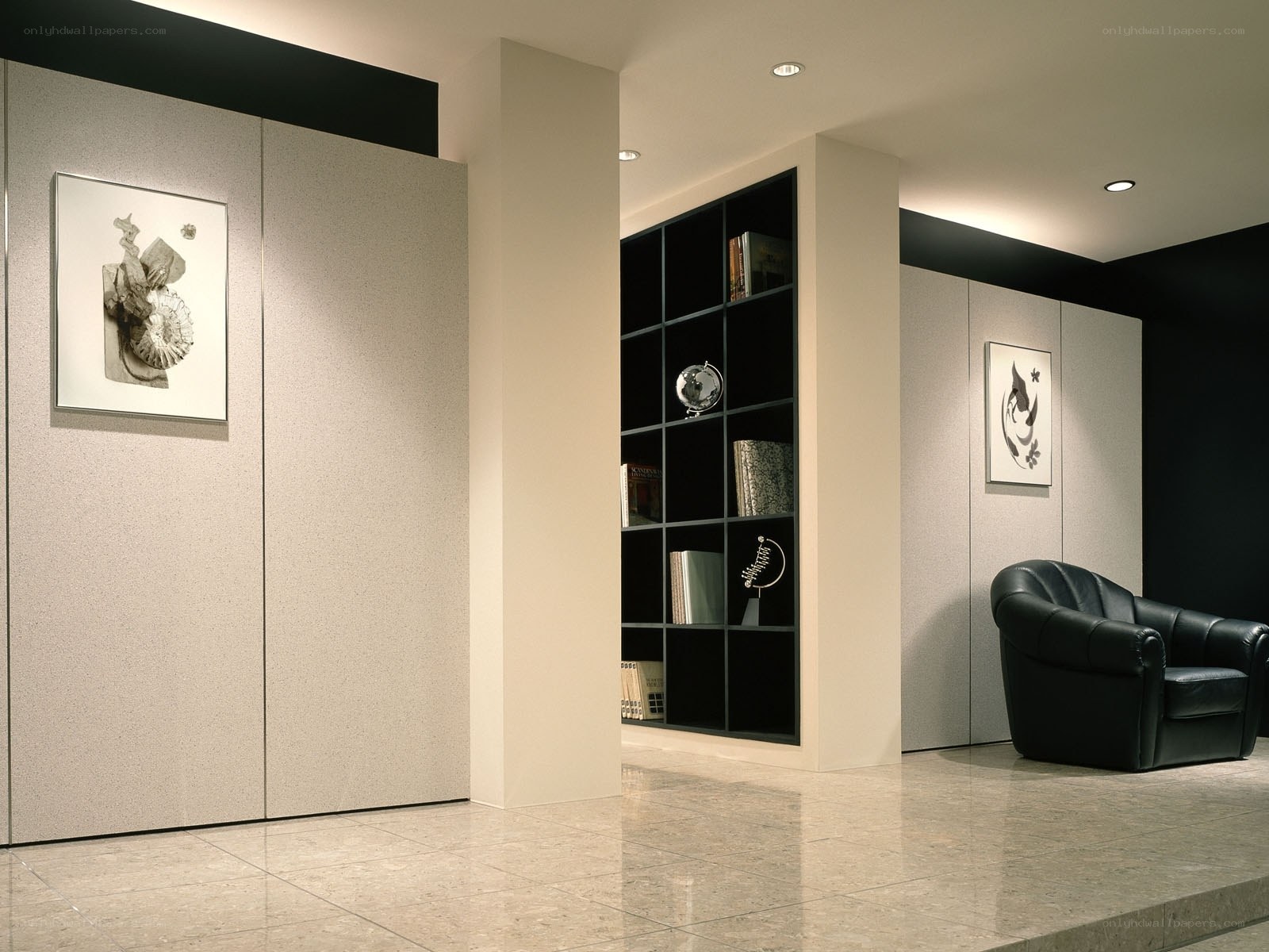 Modern interior with black armchair