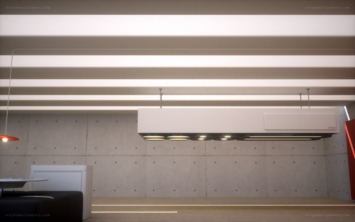 Modern interior with lighting fixture