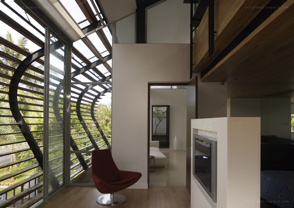 Modern interior with red chair