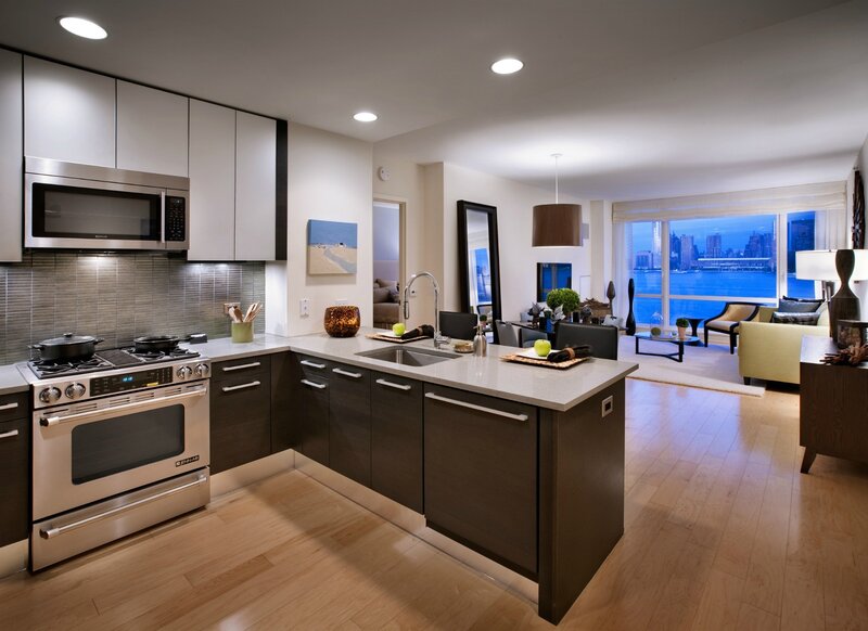 Modern Kitchen and Living Area — Brown, Calm