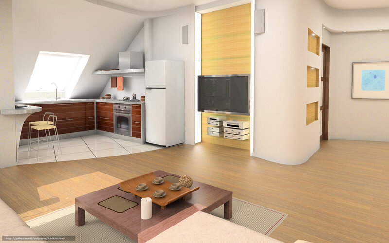 Modern Kitchen and Living Area — White, Calm