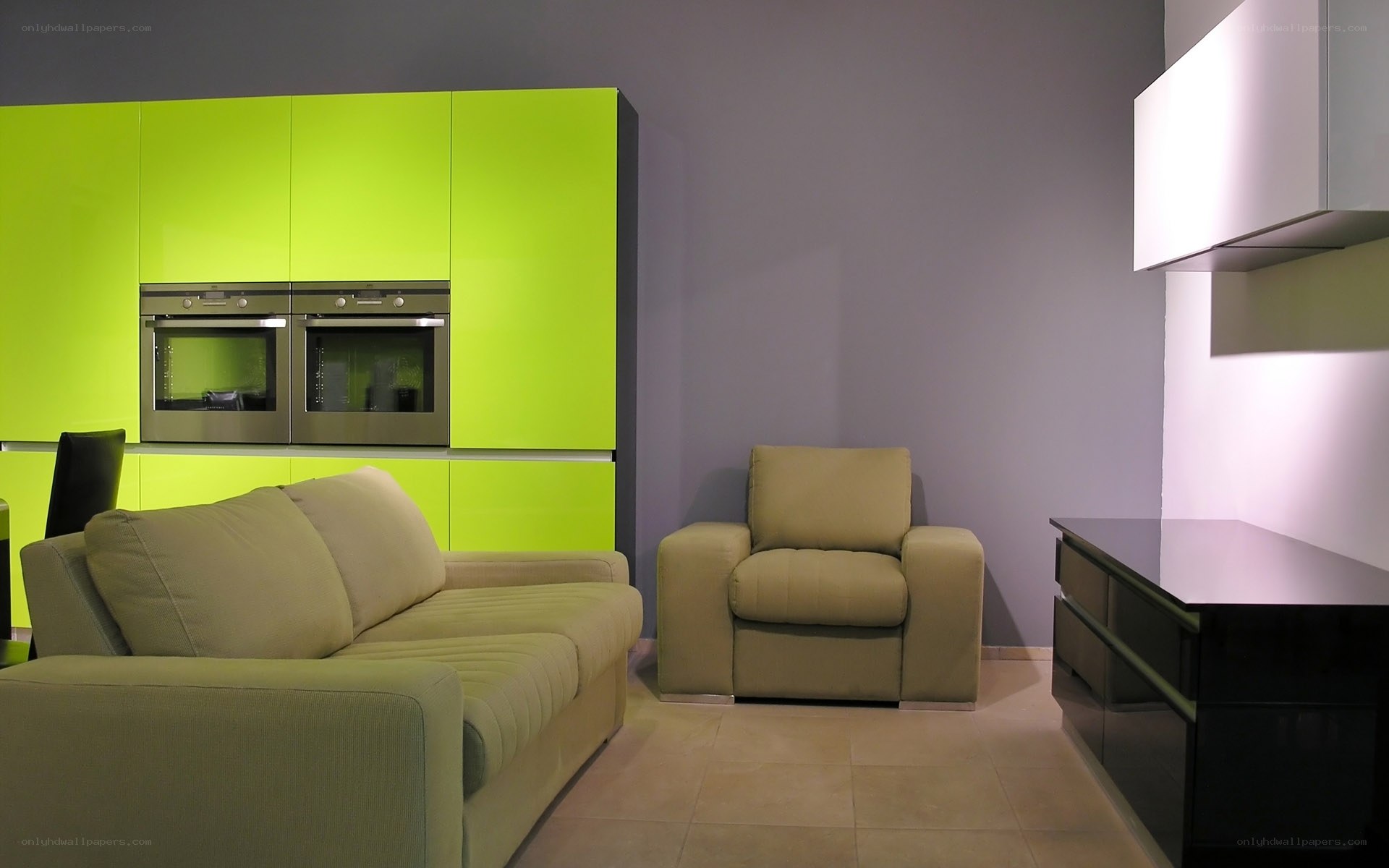Modern kitchen and living area