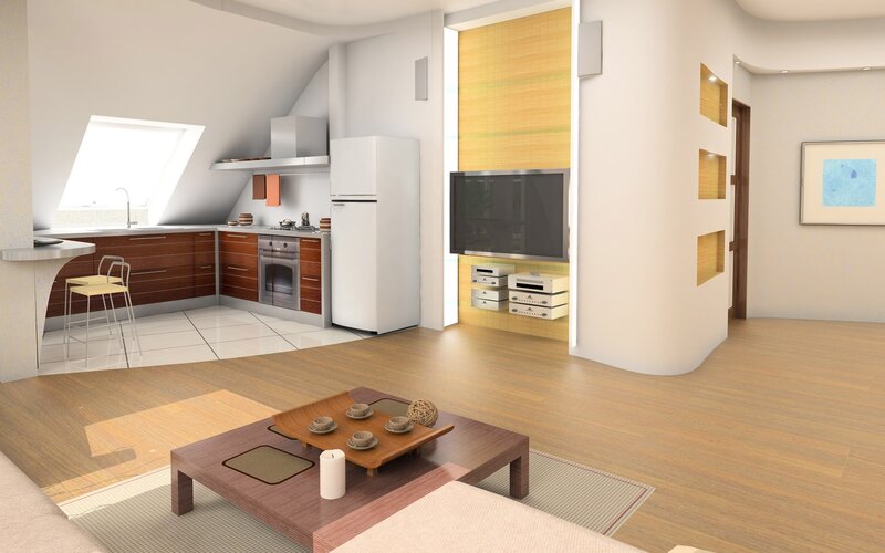 Modern kitchen and living room