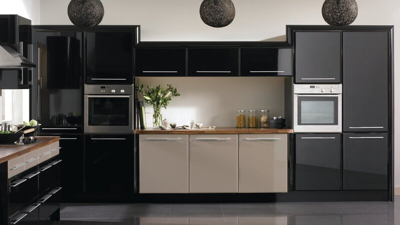 Modern Kitchen Interior — Black, Clean, Photograph, Cabinets, Appliances