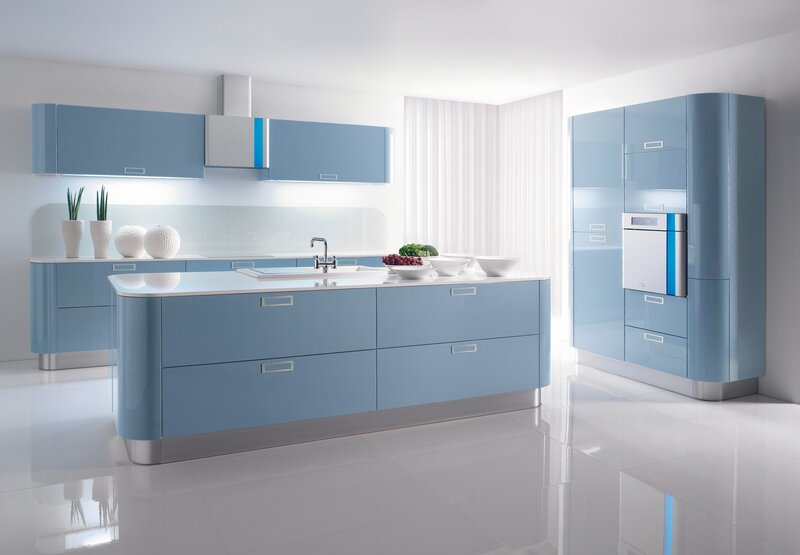 Modern Kitchen Interior — Blue, Clean, 3d Render