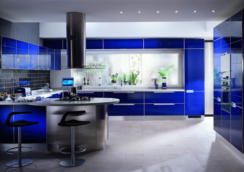 Modern Kitchen Interior — Blue, Clean, Photograph
