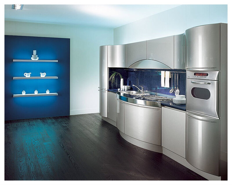 Modern Kitchen Interior — Blue, Clean