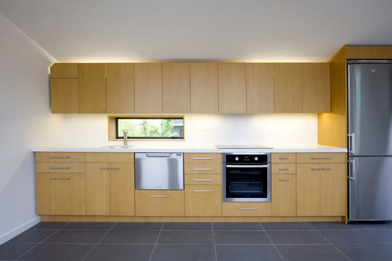 Modern Kitchen Interior — Brown, Clean, Photograph, Refrigerator