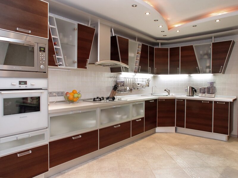 Modern Kitchen Interior — Brown, Clean, Photograph