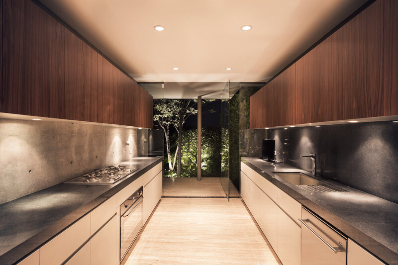 Modern Kitchen Interior — Brown, Serene, Night