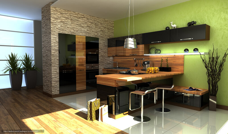 Modern Kitchen Interior — Green, Clean, Afternoon