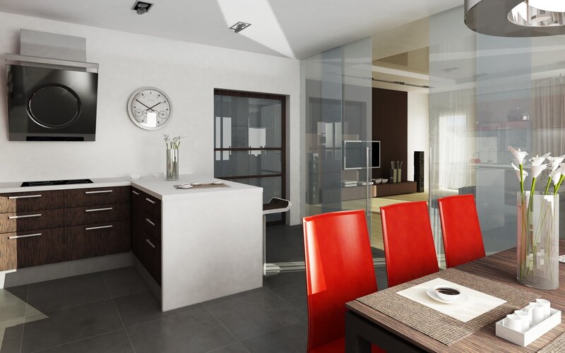 Modern Kitchen Interior — White, Clean, 3d Render, Dining Table