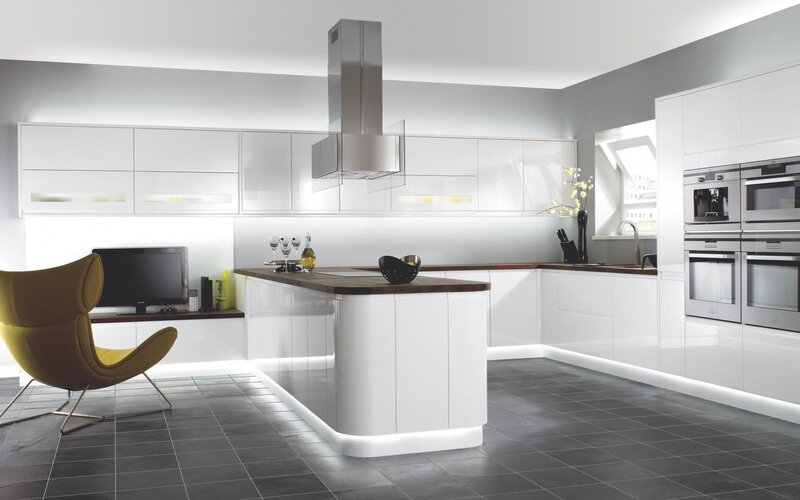 Modern Kitchen Interior — White, Clean, 3d Render, Island Counter