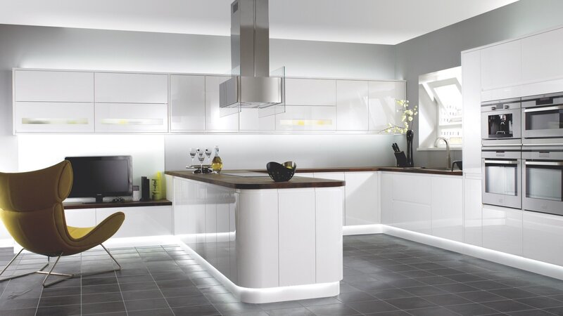 Modern Kitchen Interior — White, Clean, Photograph, Island Counter