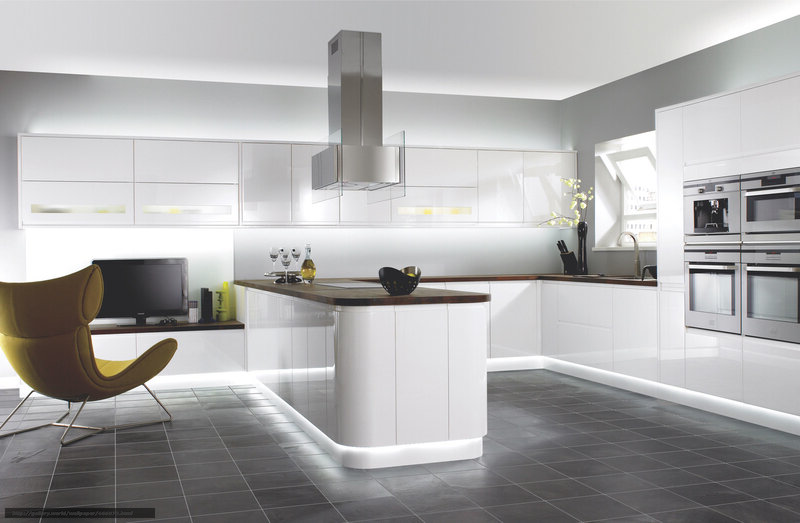 Modern Kitchen Interior — White, Clean, Photograph, Kitchen Island