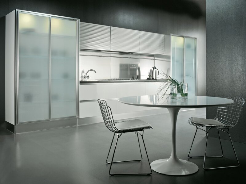 Modern Kitchen Interior — White, Minimalist, Photograph, Table