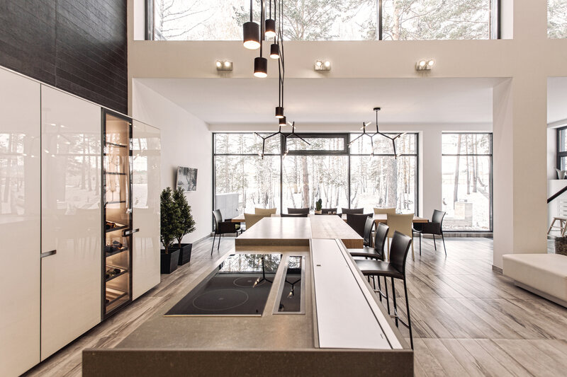 Modern Kitchen Interior — White, Serene, Winter