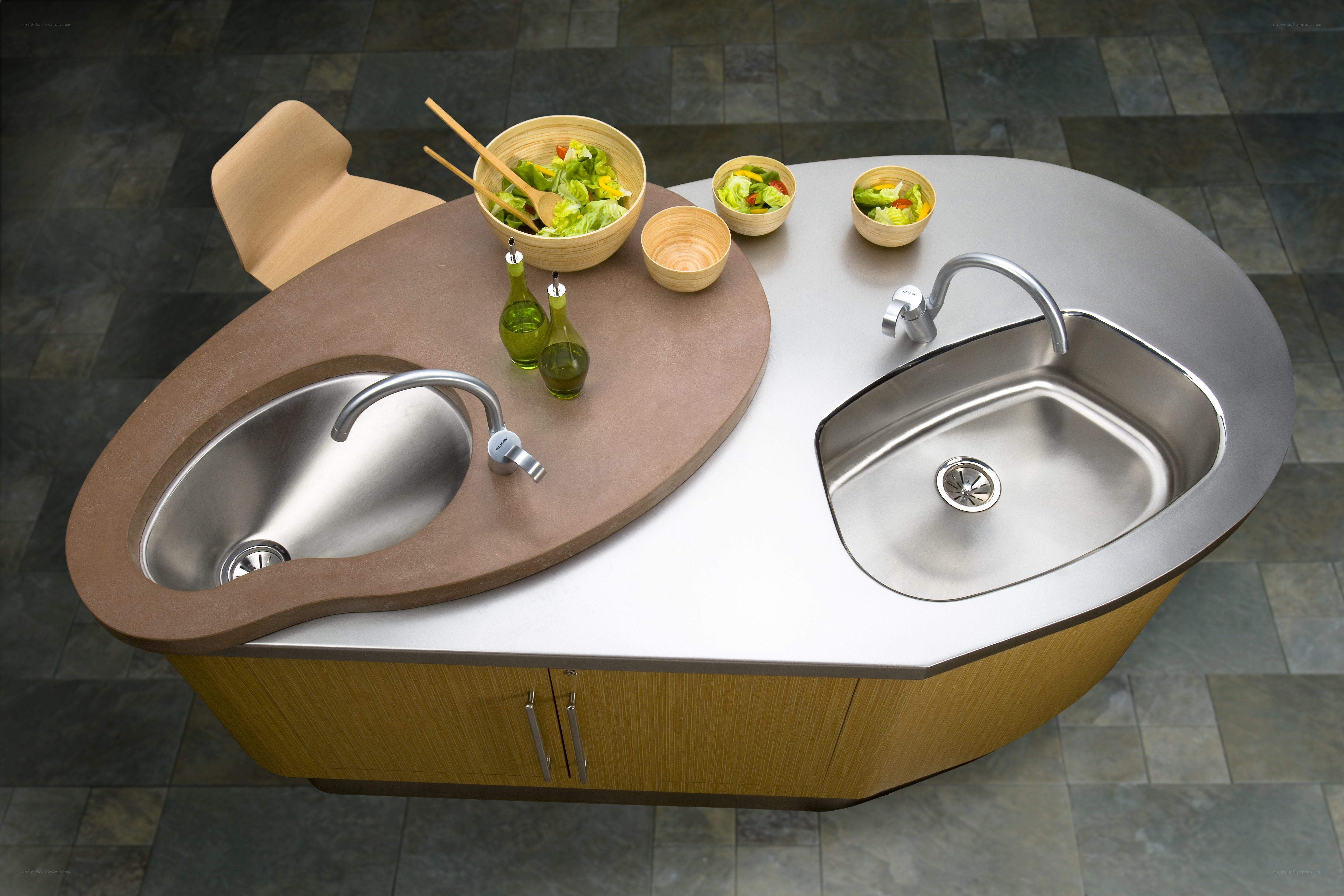 Modern kitchen island with sinks