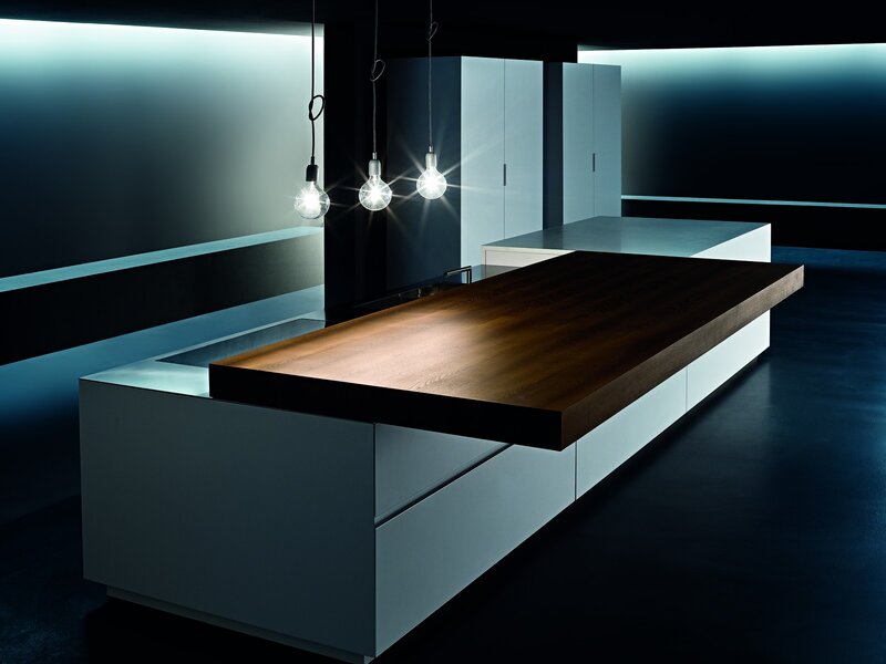 modern kitchen island with wood top
