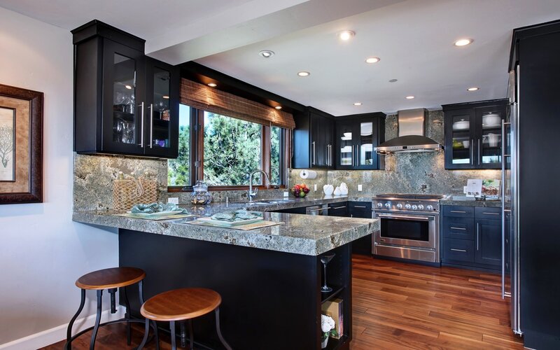 Modern kitchen with black cabinets