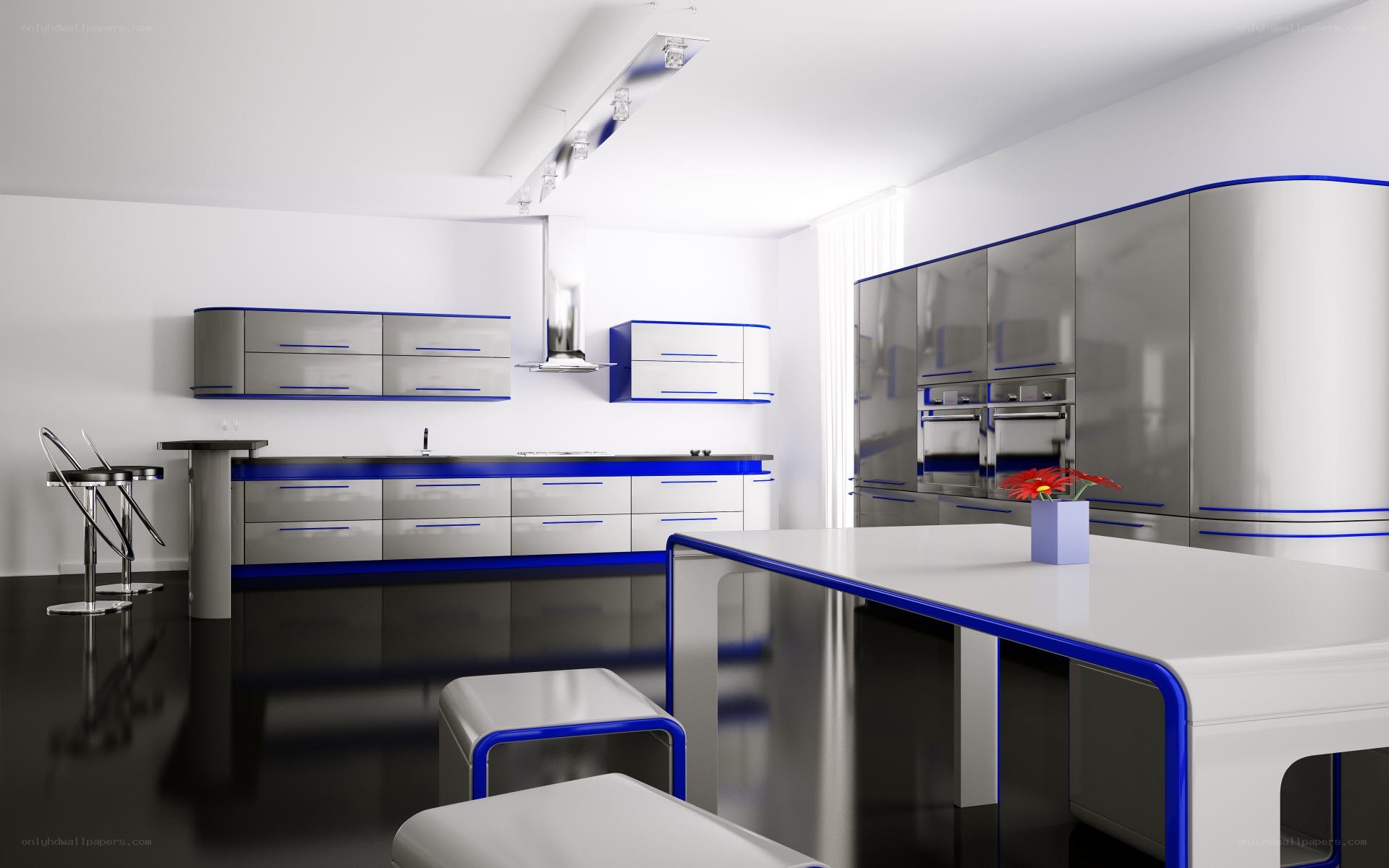modern kitchen with blue accents