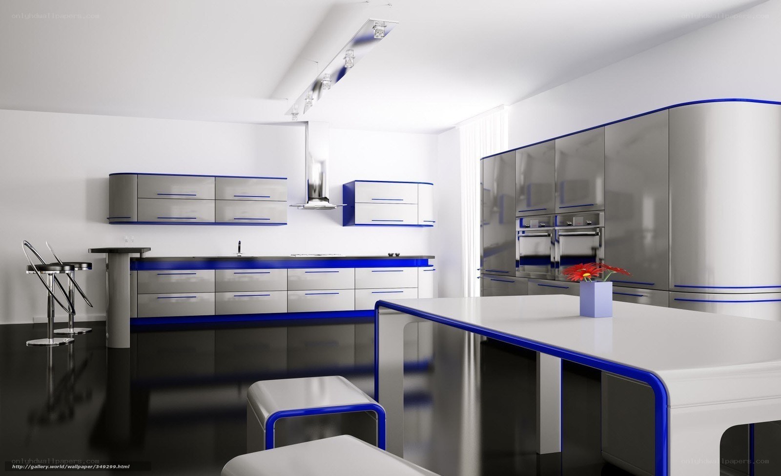 Modern kitchen with blue accents