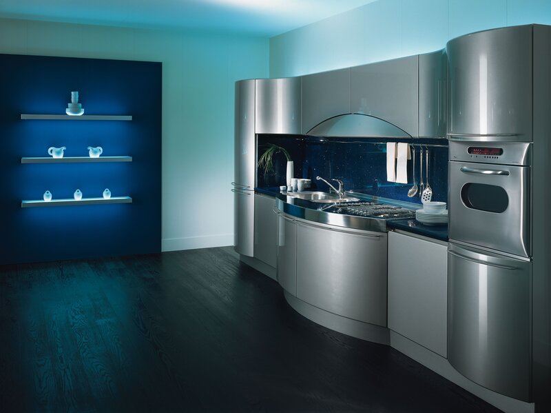 modern kitchen with blue lighting