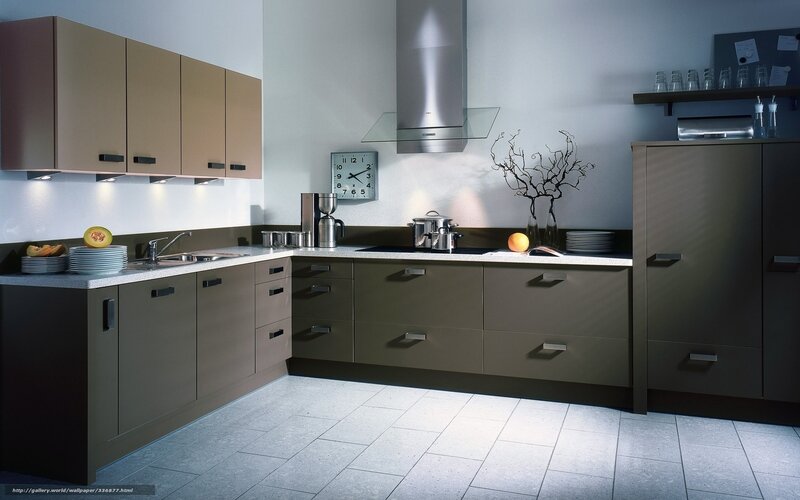 modern kitchen with brown cabinets