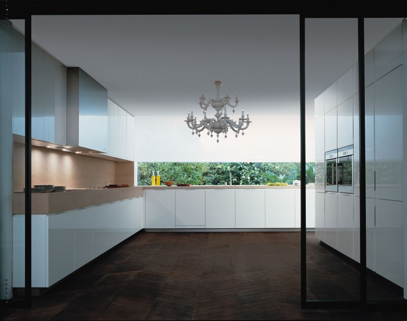 Modern kitchen with chandelier