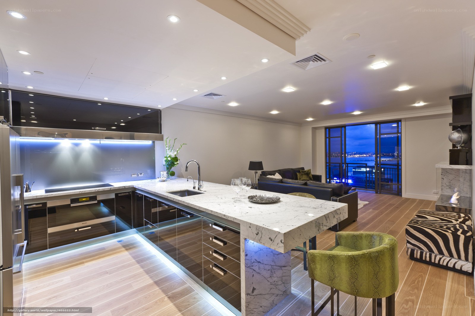 Modern kitchen with city view