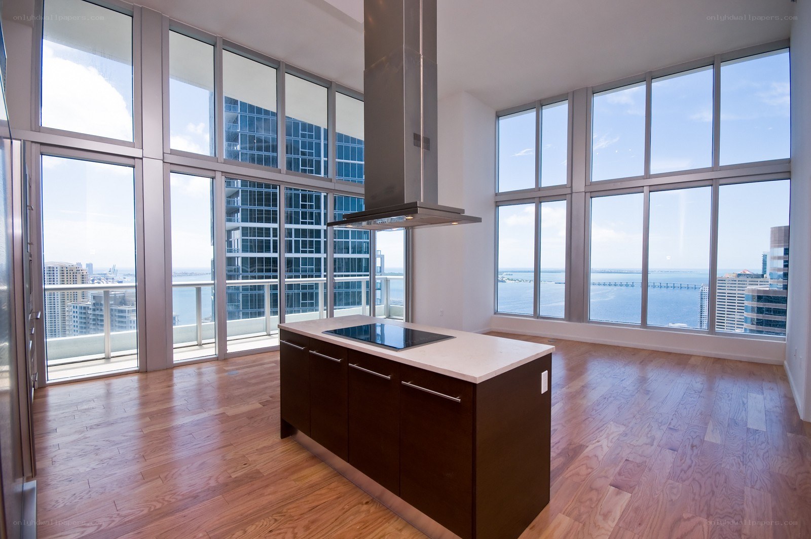 Modern kitchen with city view
