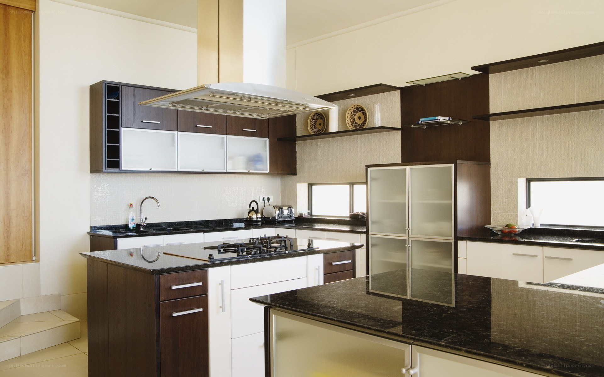 Modern kitchen with dark countertops