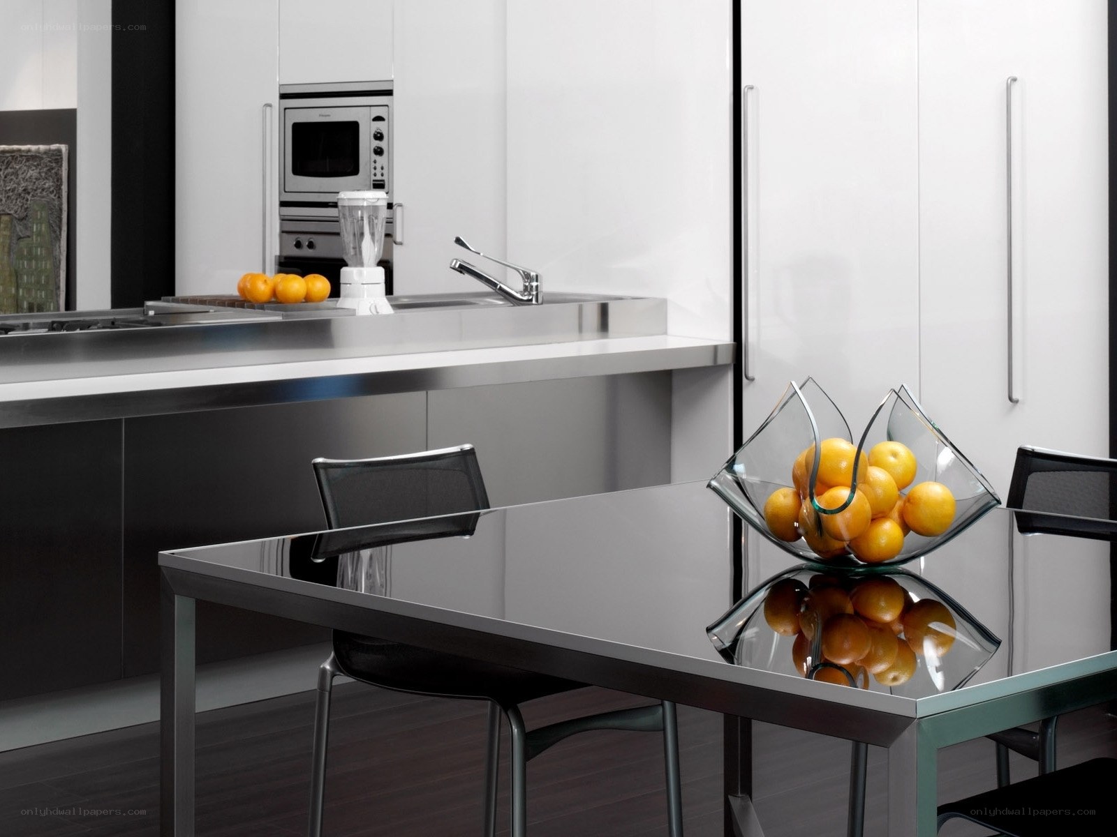 modern kitchen with fruit bowl