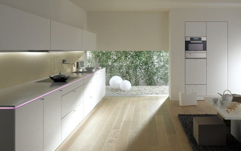 modern kitchen with garden view
