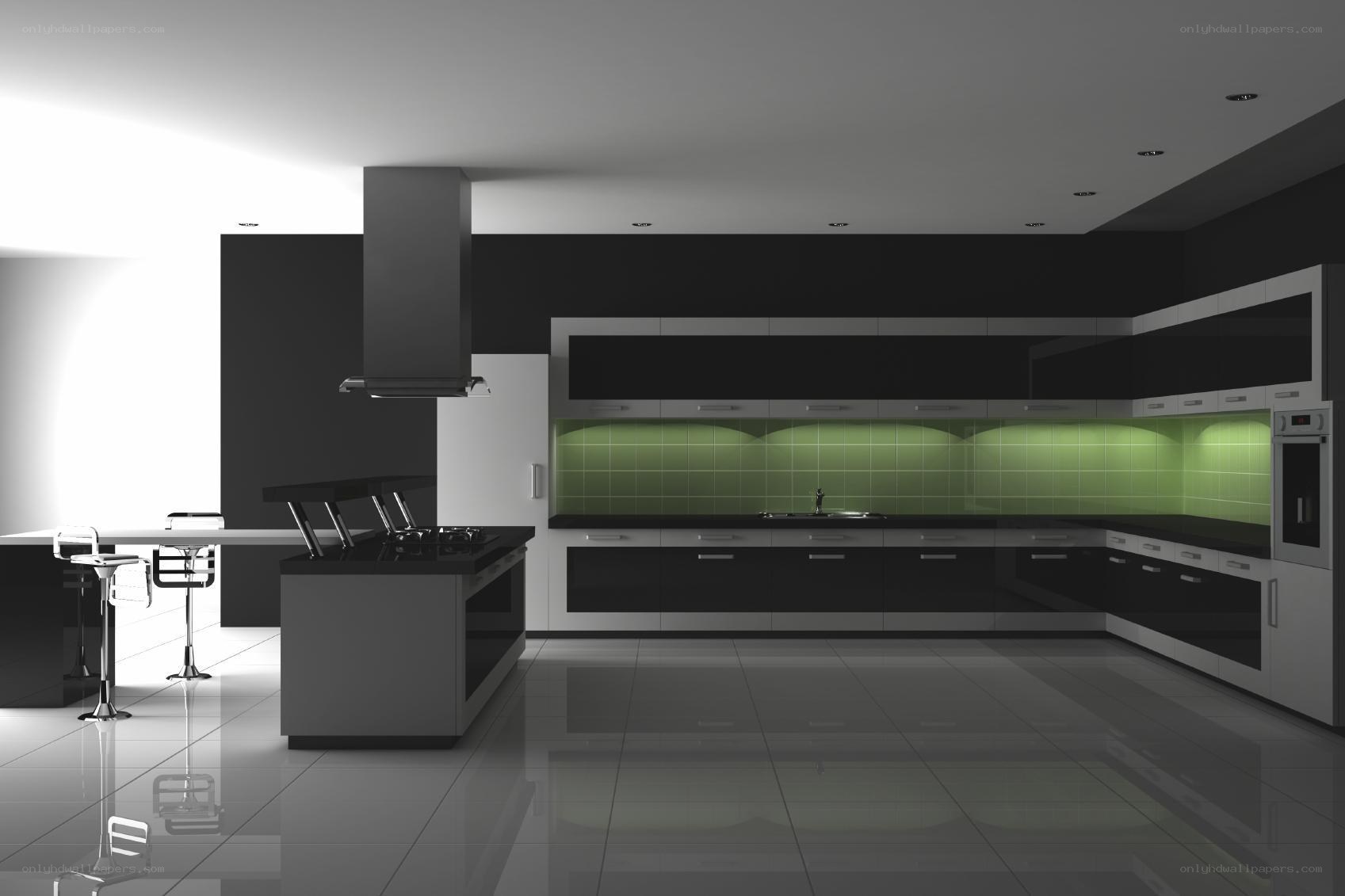 Modern kitchen with green backsplash