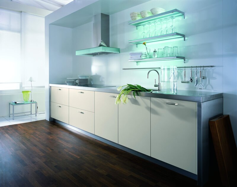 modern kitchen with green lighting
