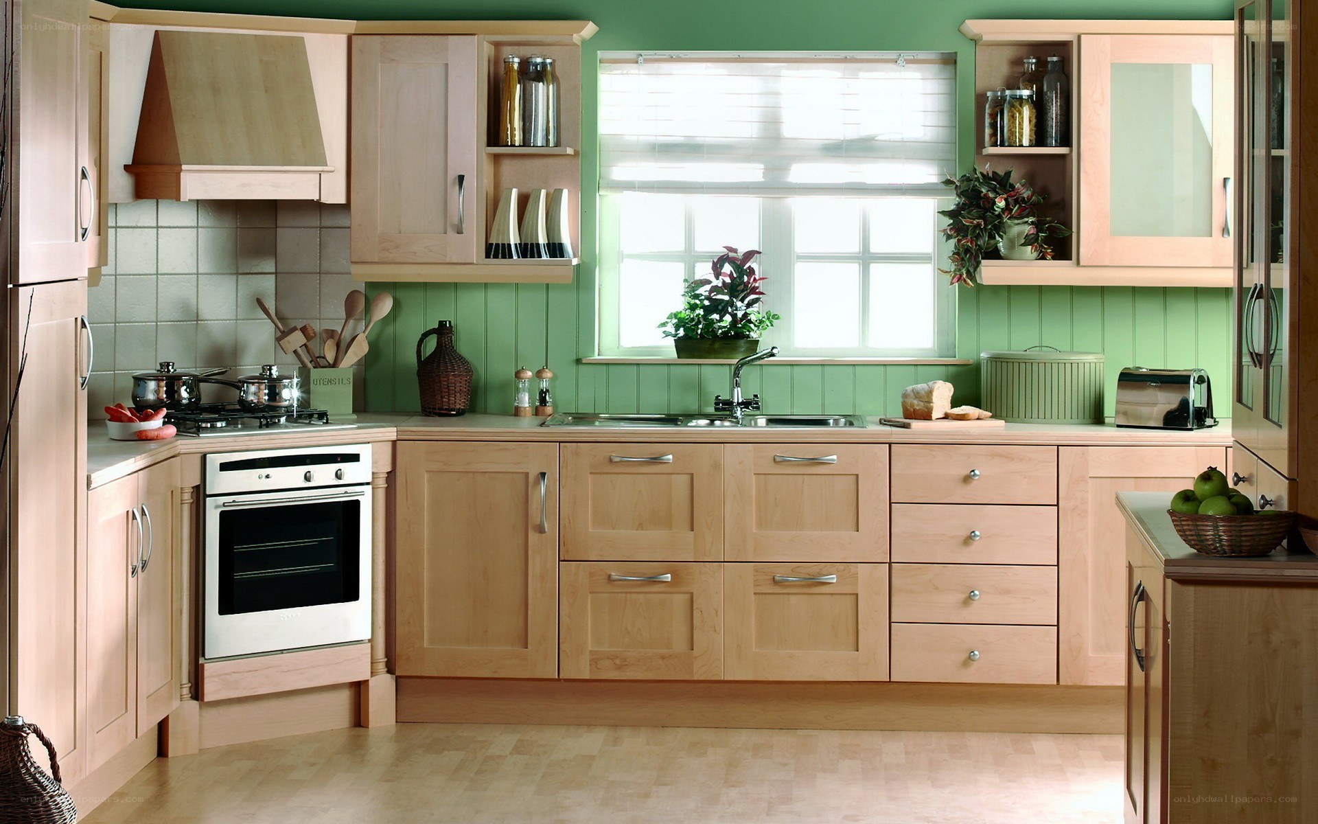 modern kitchen with green walls