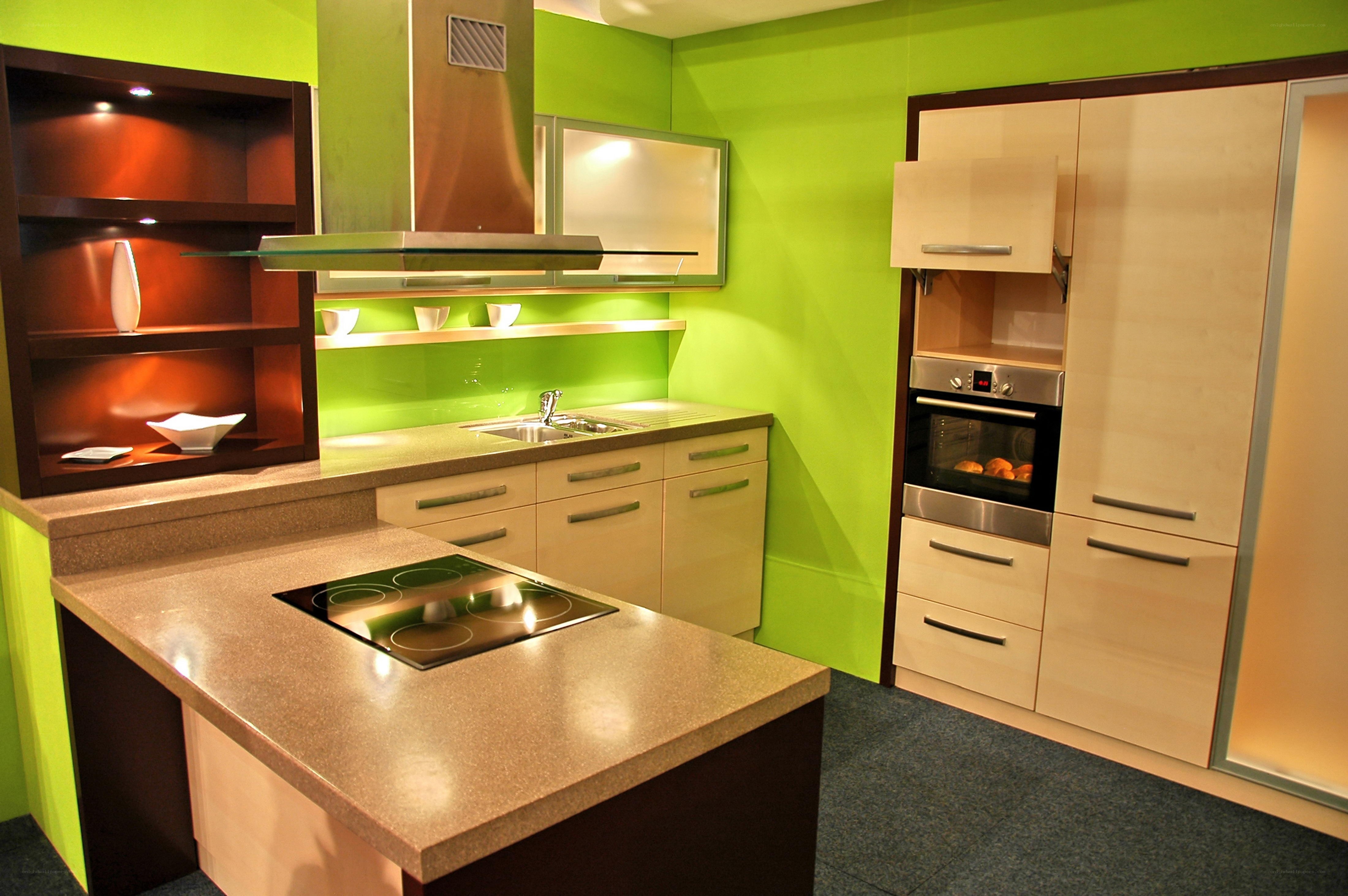 Modern kitchen with green walls