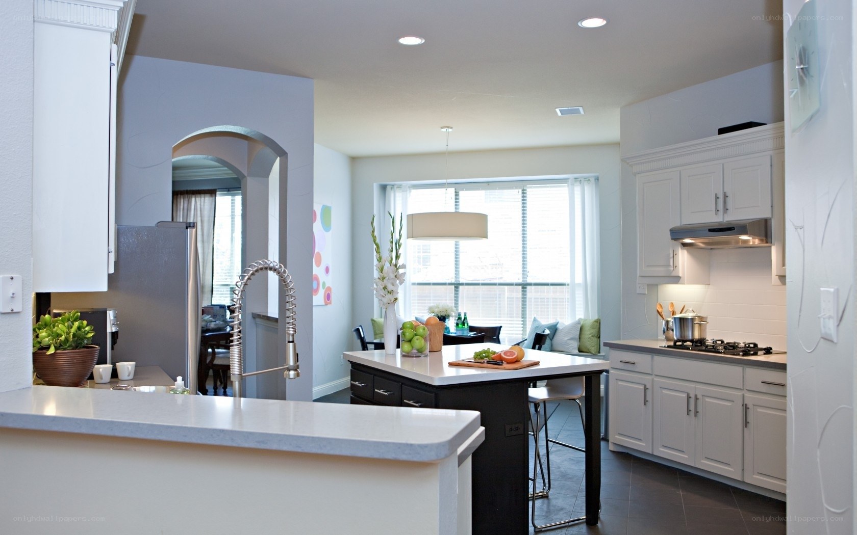 Modern kitchen with island and dining area
