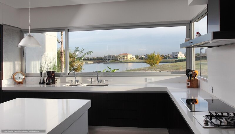 Modern kitchen with lake view