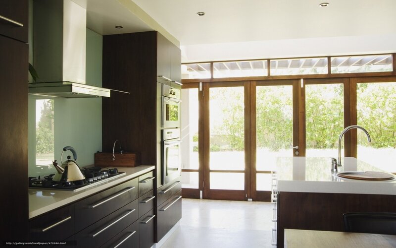 Modern kitchen with large windows